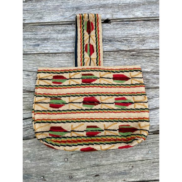 Vintage 1970s Burlap wool Embroidery Tote Bag  Boho Hippy - Picture 11 of 16